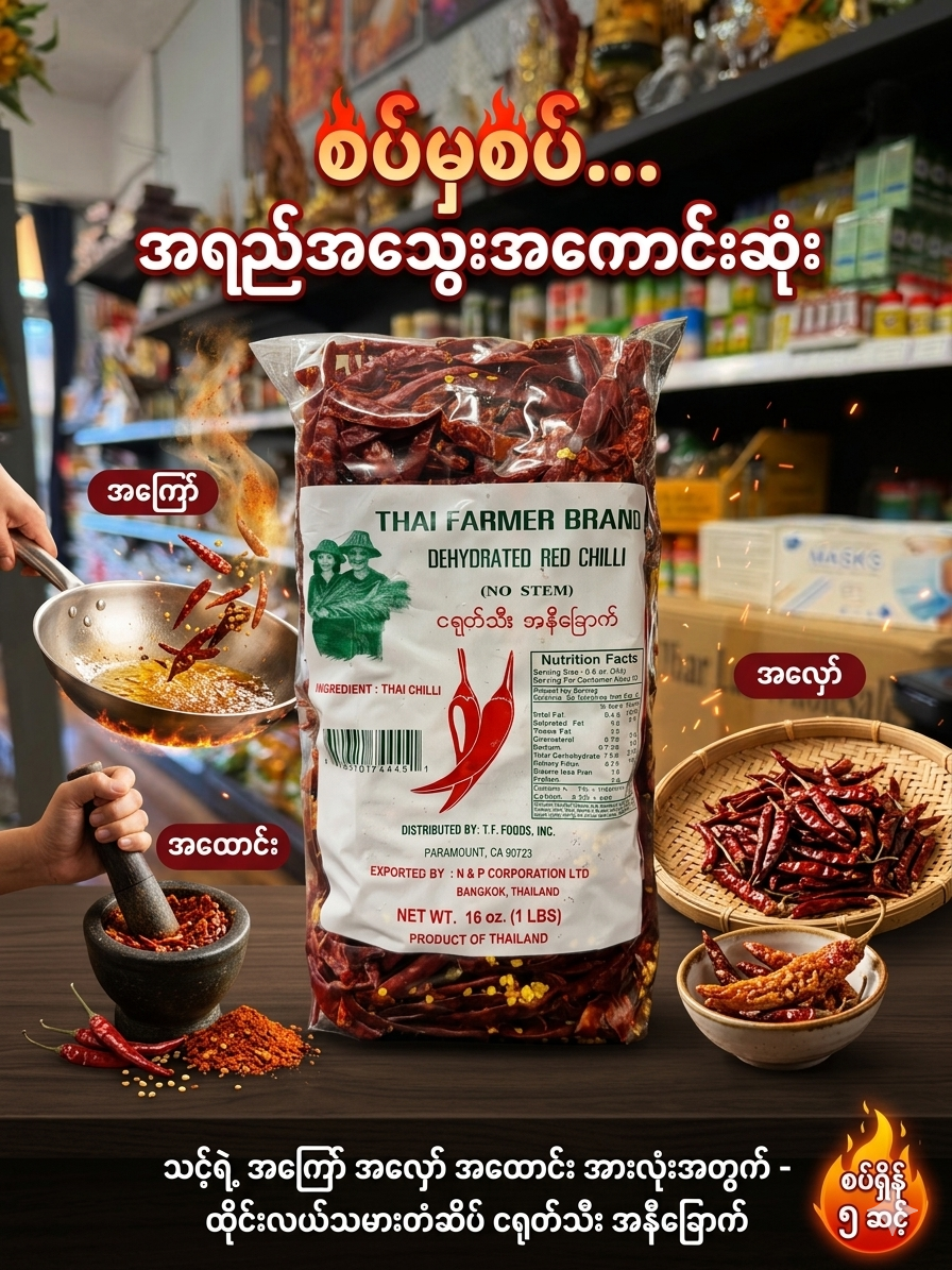 TFB ငရုတ်သီး အနီခြောက် (1LB အထုတ်ကြီး)