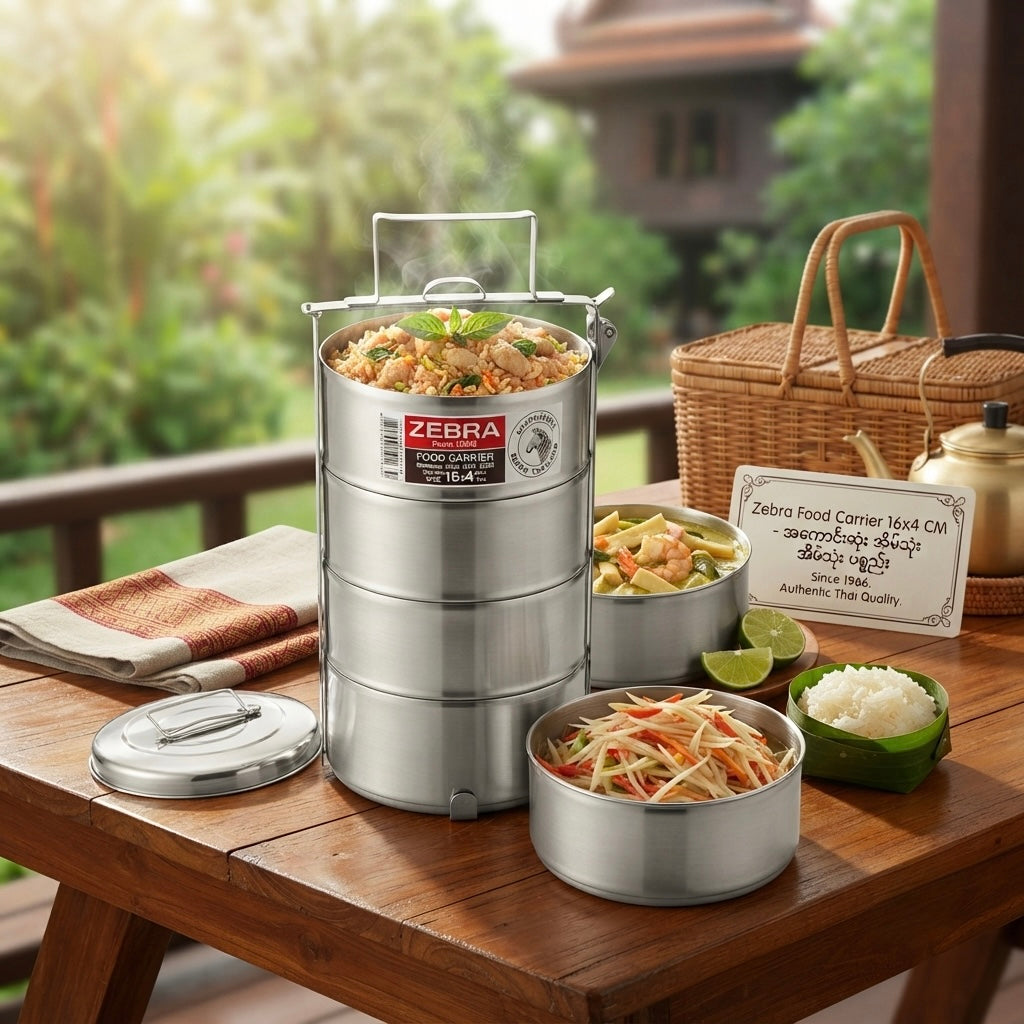 Zebra Food Carrier 16cmx4 (၄ ဆင့် စတီးချိုင့်)