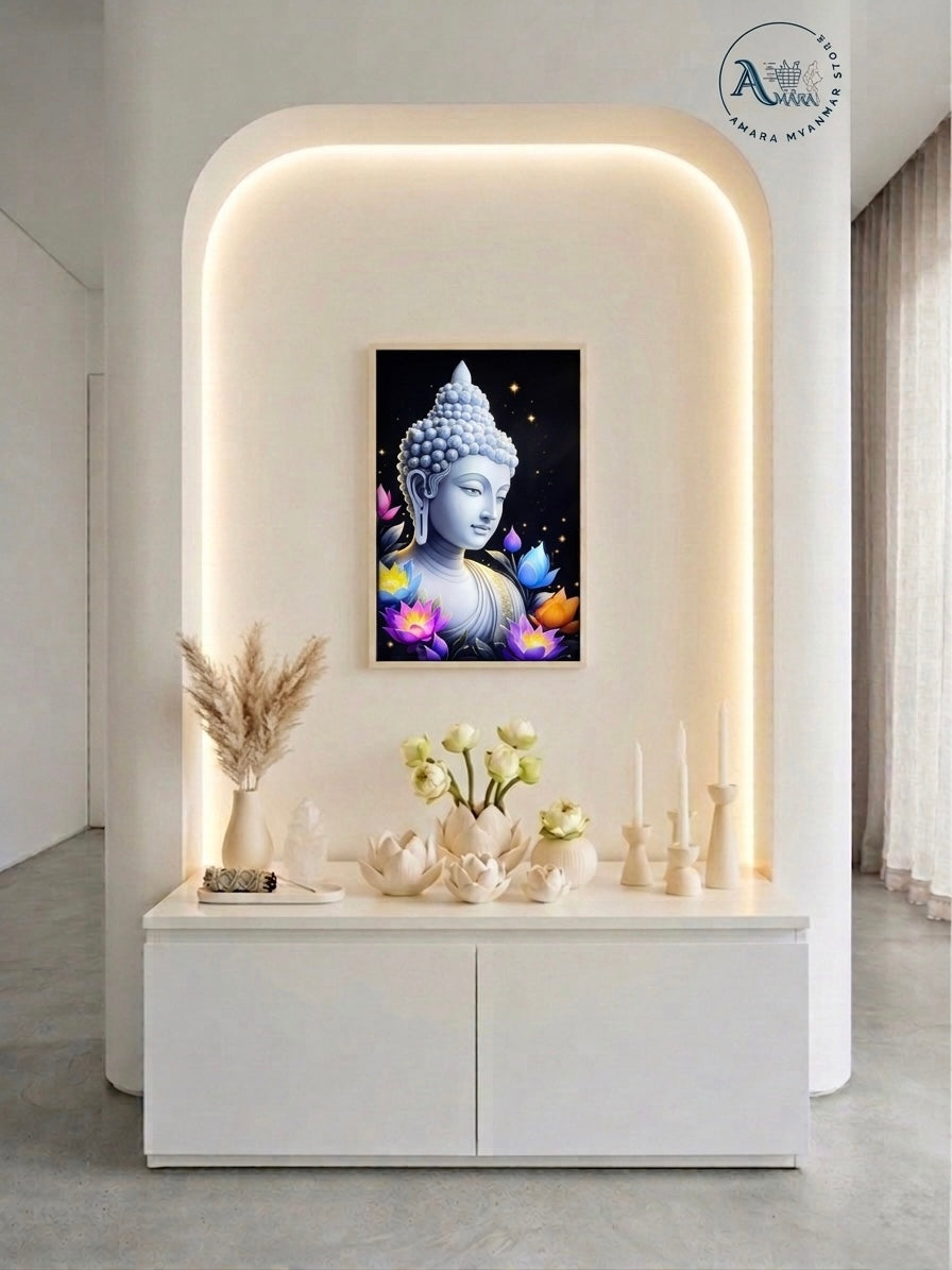 BD ဘုရားပုံတော် / ဗုဒ္ဓပုံတော် (L16*H24 Inches) မီးပါ